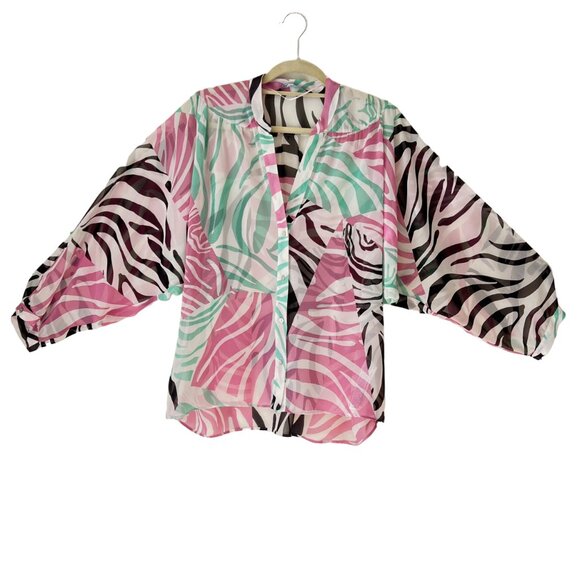 NEW Zara Semi Sheer Pink Zebra Pattern Blouse Top- Size M Oversized - Picture 9 of 16